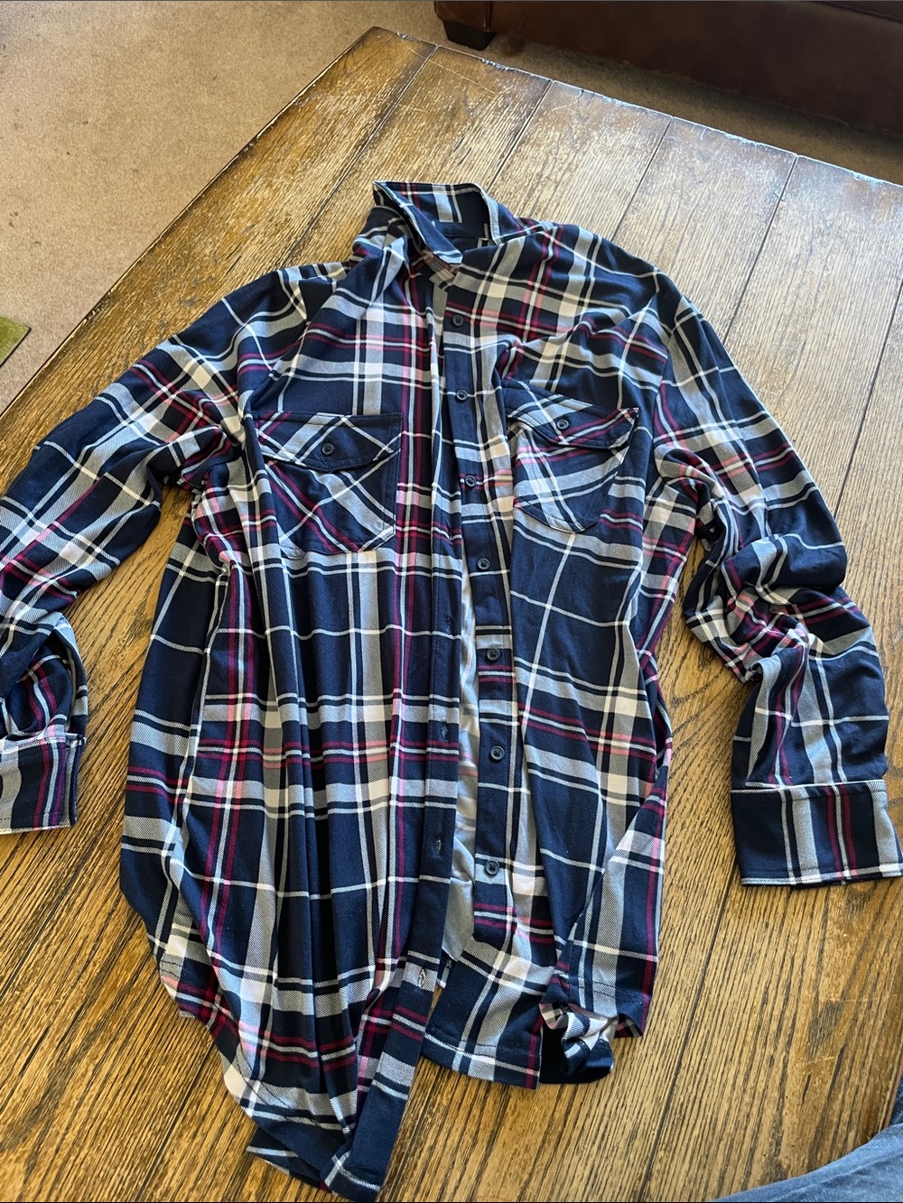 Women’s Navy Plaid Button-Up Shirt